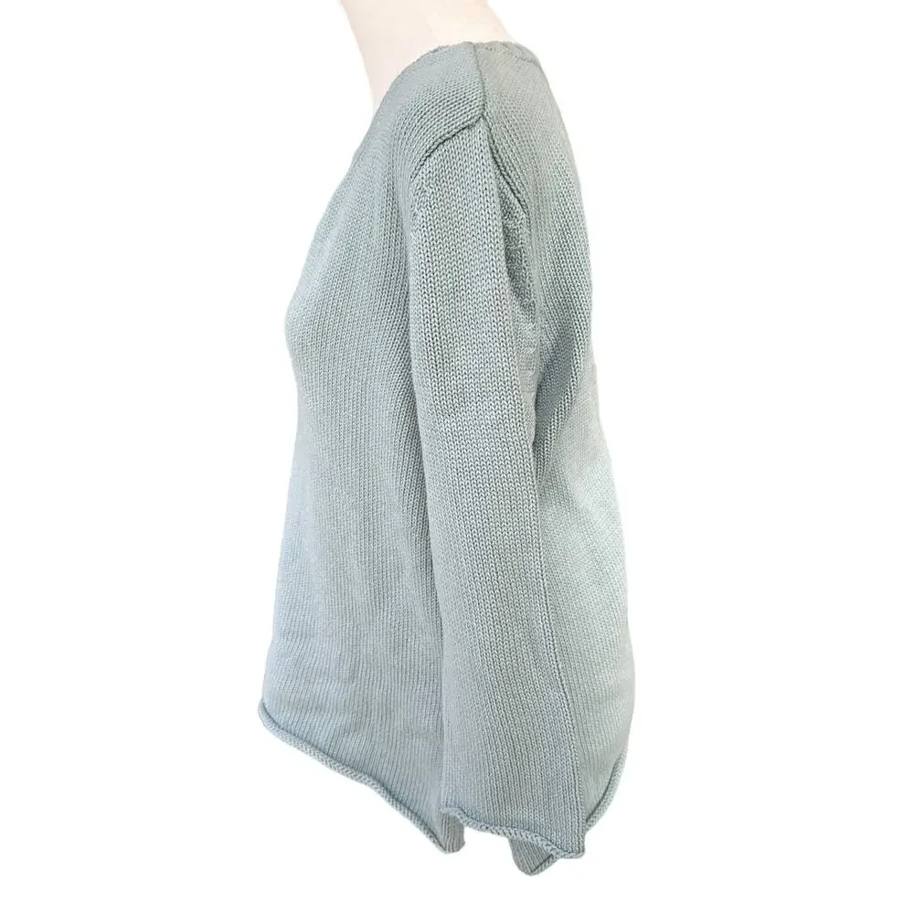 J.Jill‎ Blue V Neck Knit Sweater 3/4 Length Sleeves 100% Cotton Size Med Petite